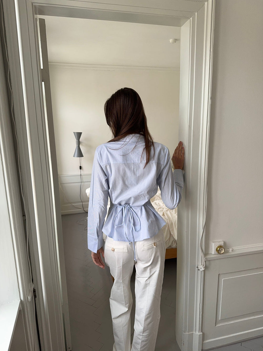 Alberte fitted shirt with stripes - Light blue/white