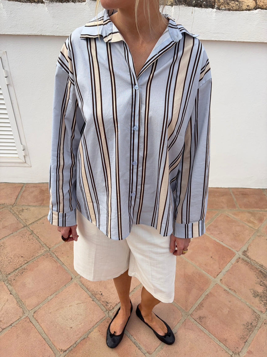 Miki striped shirt with open back - Light blue/beige