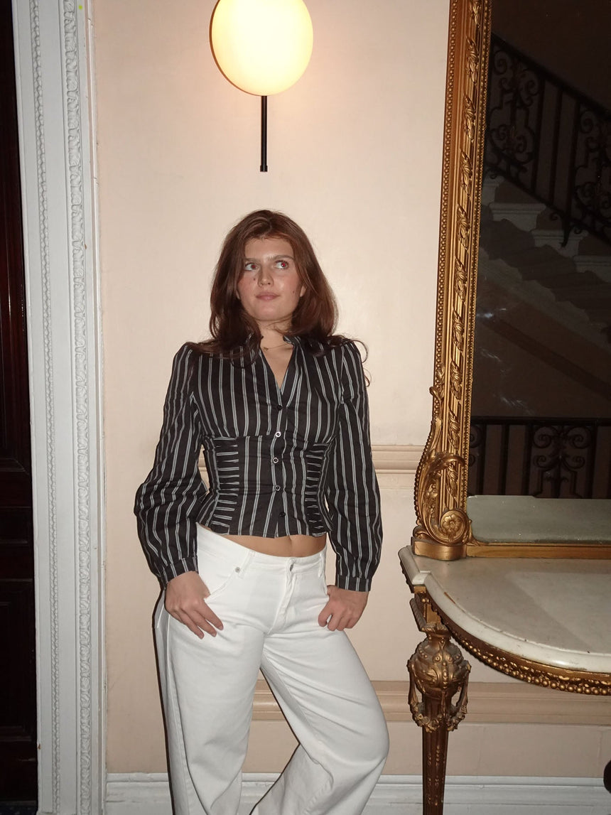 Julianna fitted shirt with stripes - Brown/white