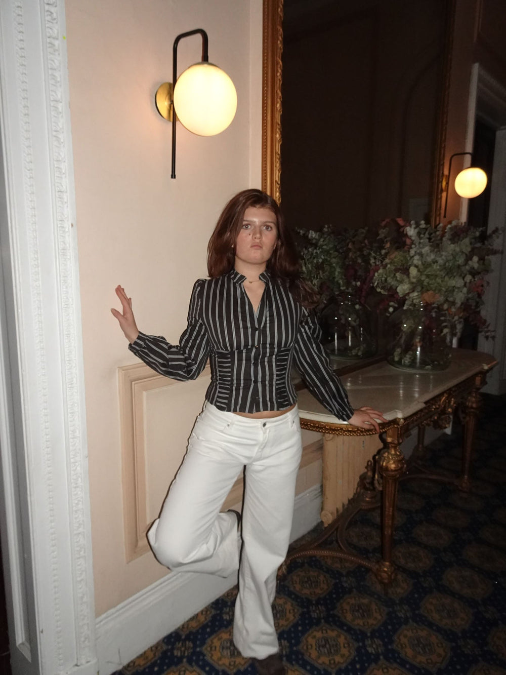 Julianna fitted shirt with stripes - Brown/white