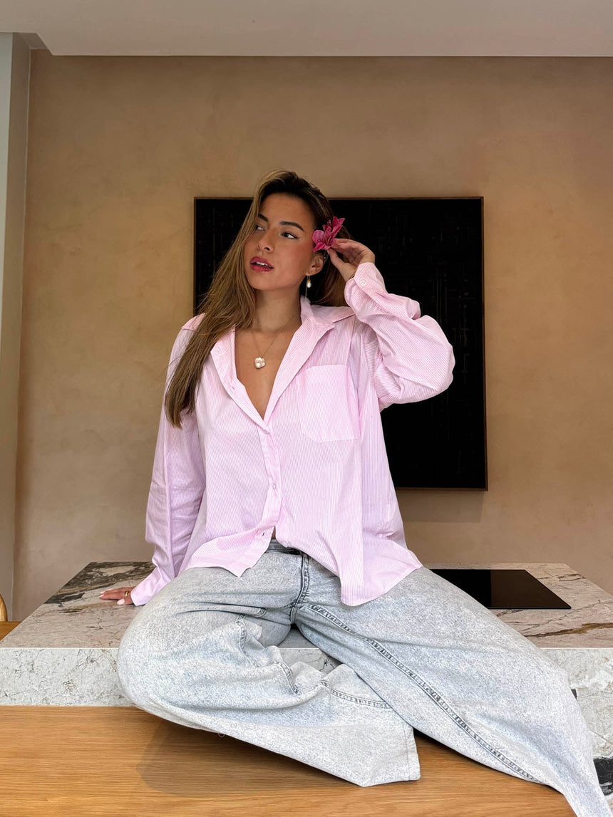 Kendall button shirt with stripes - Pink/white