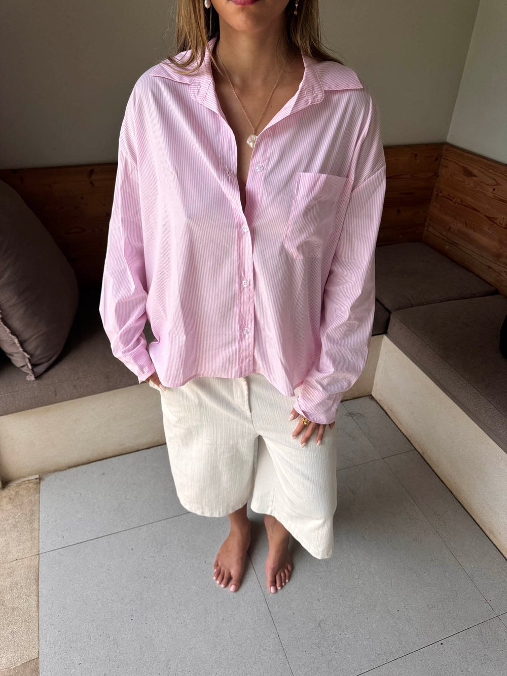 Kendall button shirt with stripes - Pink/white