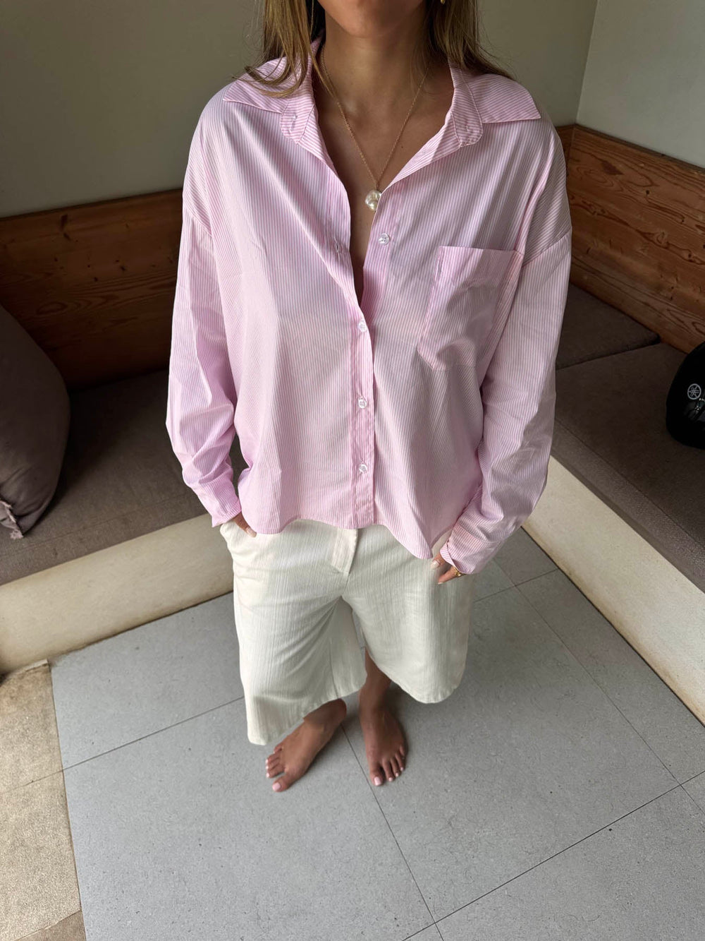 Kendall button shirt with stripes - Pink/white