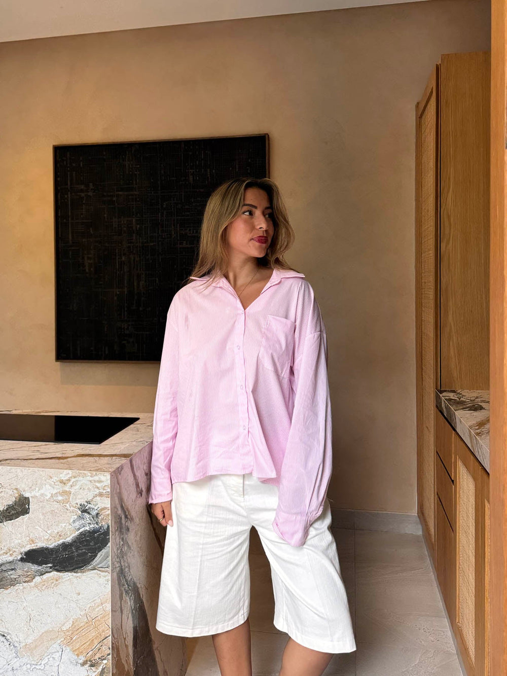 Kendall button shirt with stripes - Pink/white