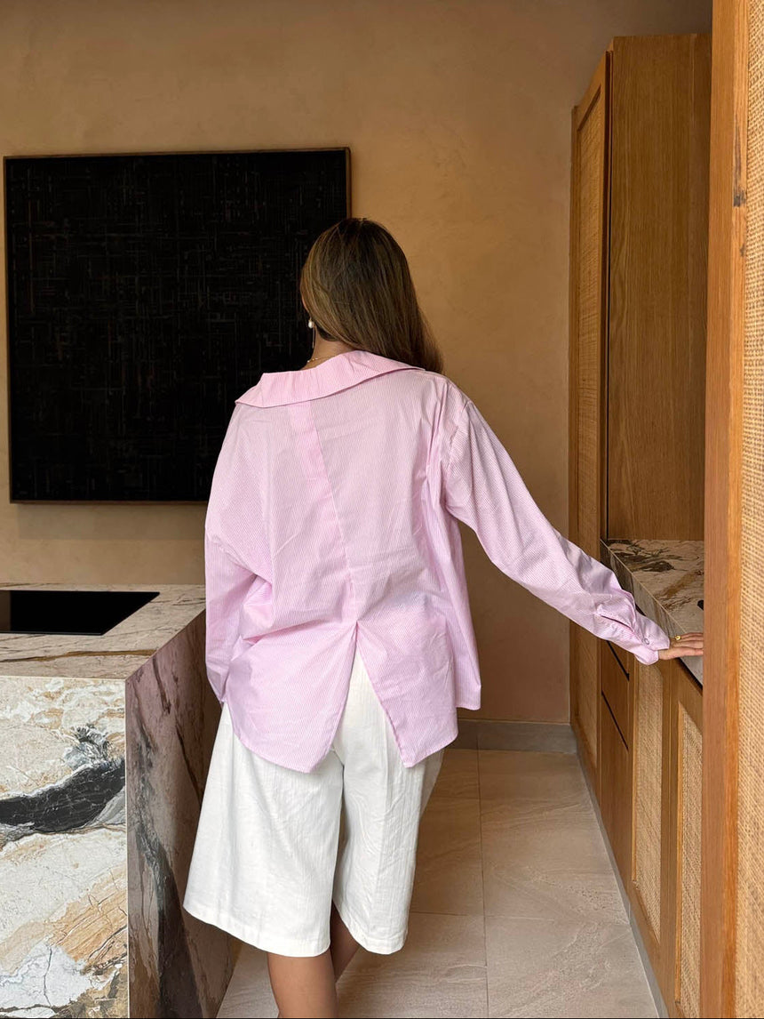 Kendall button shirt with stripes - Pink/white