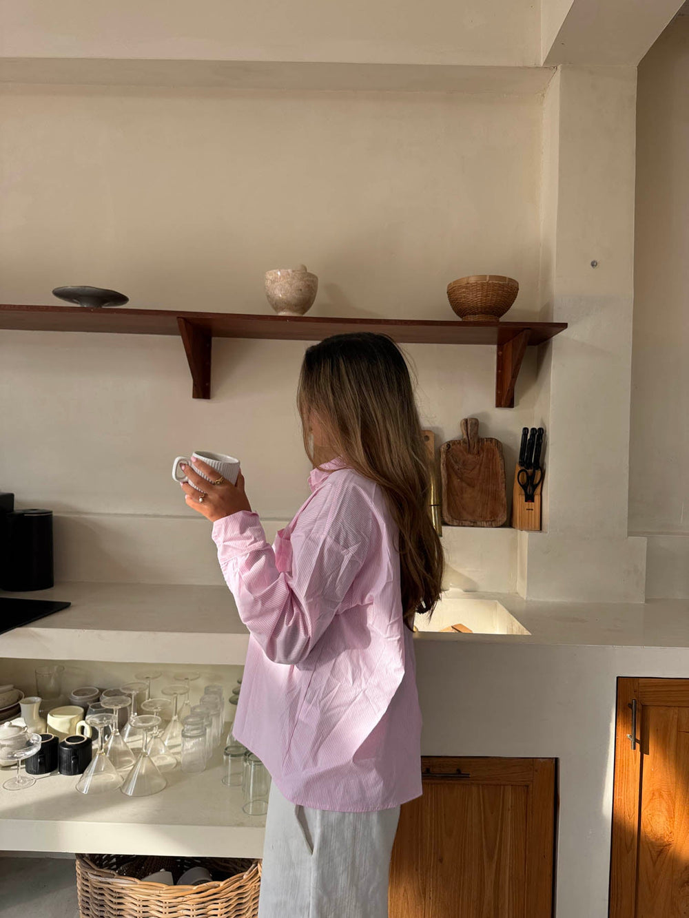 Kendall button shirt with stripes - Pink/white