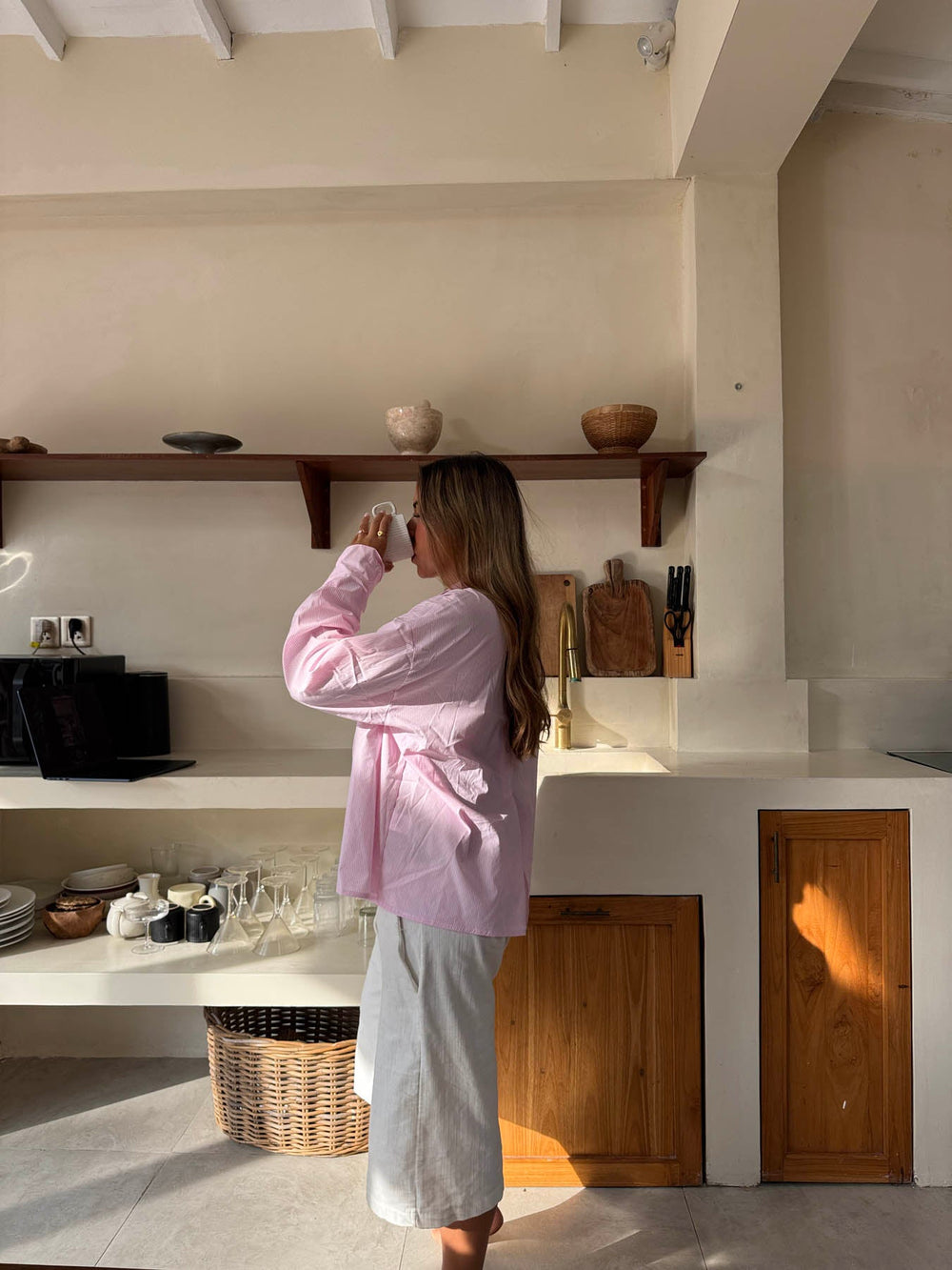 Kendall button shirt with stripes - Pink/white