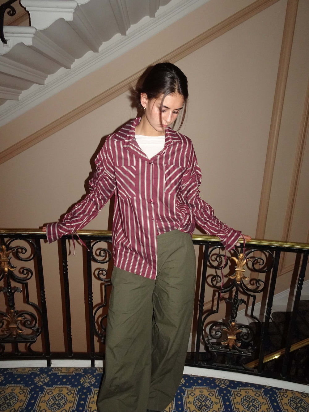 Sabina shirt with stripes - Burgundy/beige