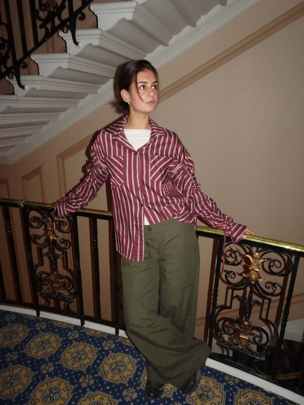 Sabina shirt with stripes - Burgundy/beige