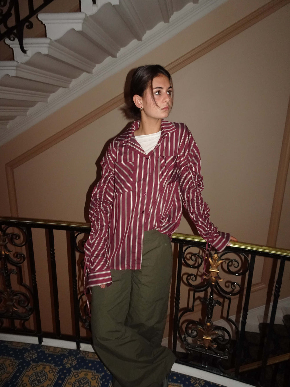 Sabina shirt with stripes - Burgundy/beige