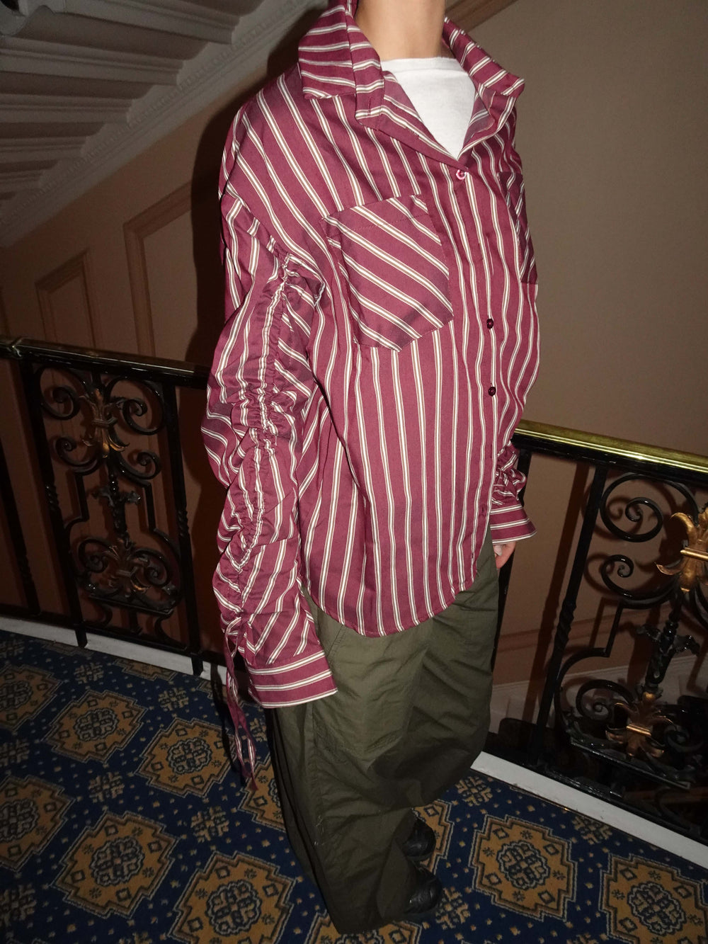 Sabina shirt with stripes - Burgundy/beige