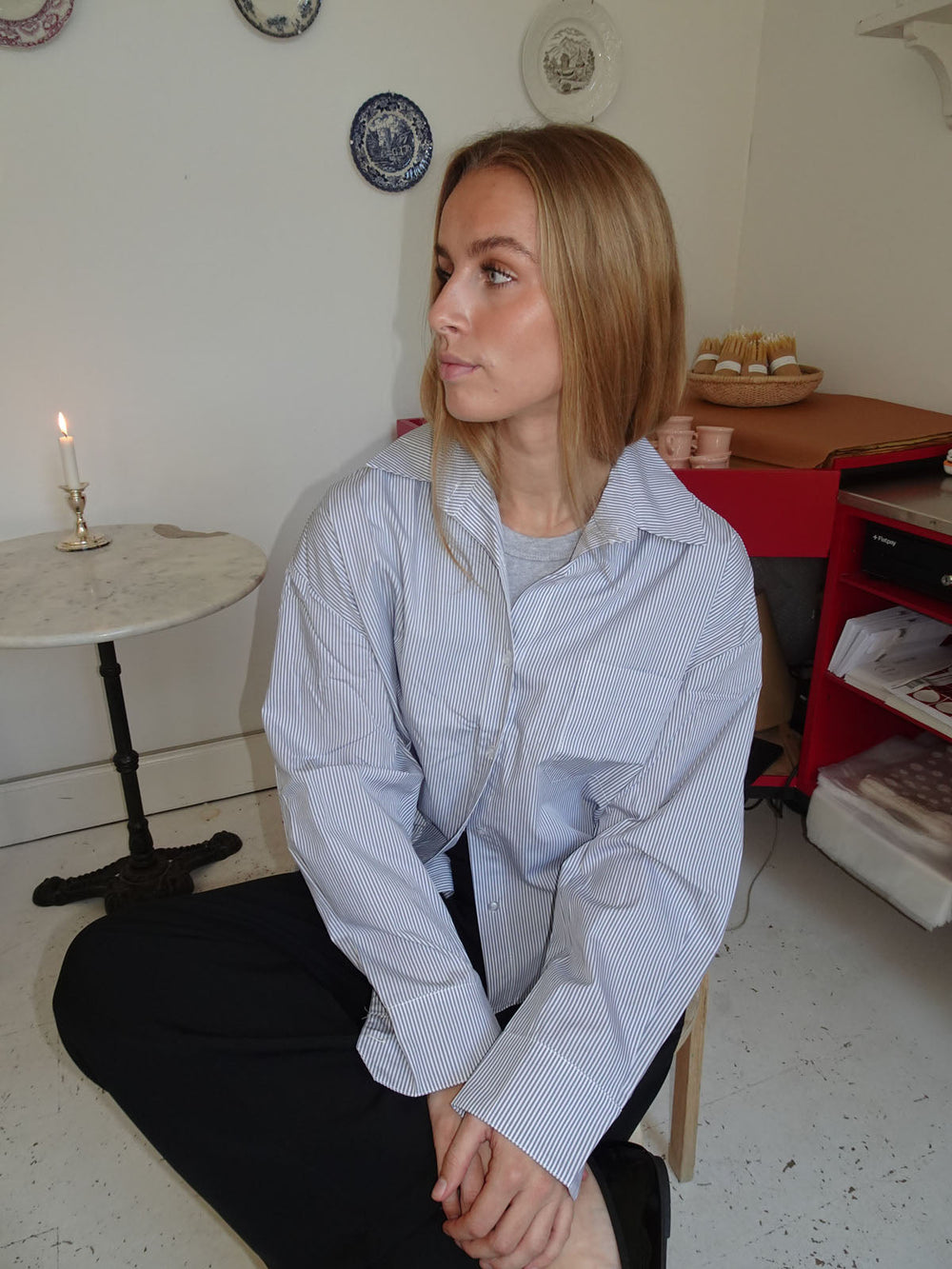 Kendall button shirt with stripes - Light grey/white