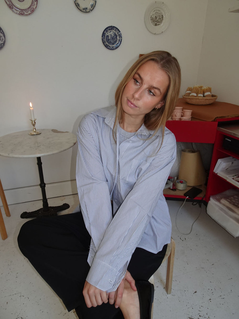 Kendall button shirt with stripes - Light grey/white