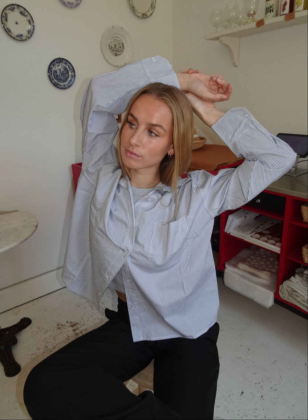 Kendall button shirt with stripes - Light grey/white