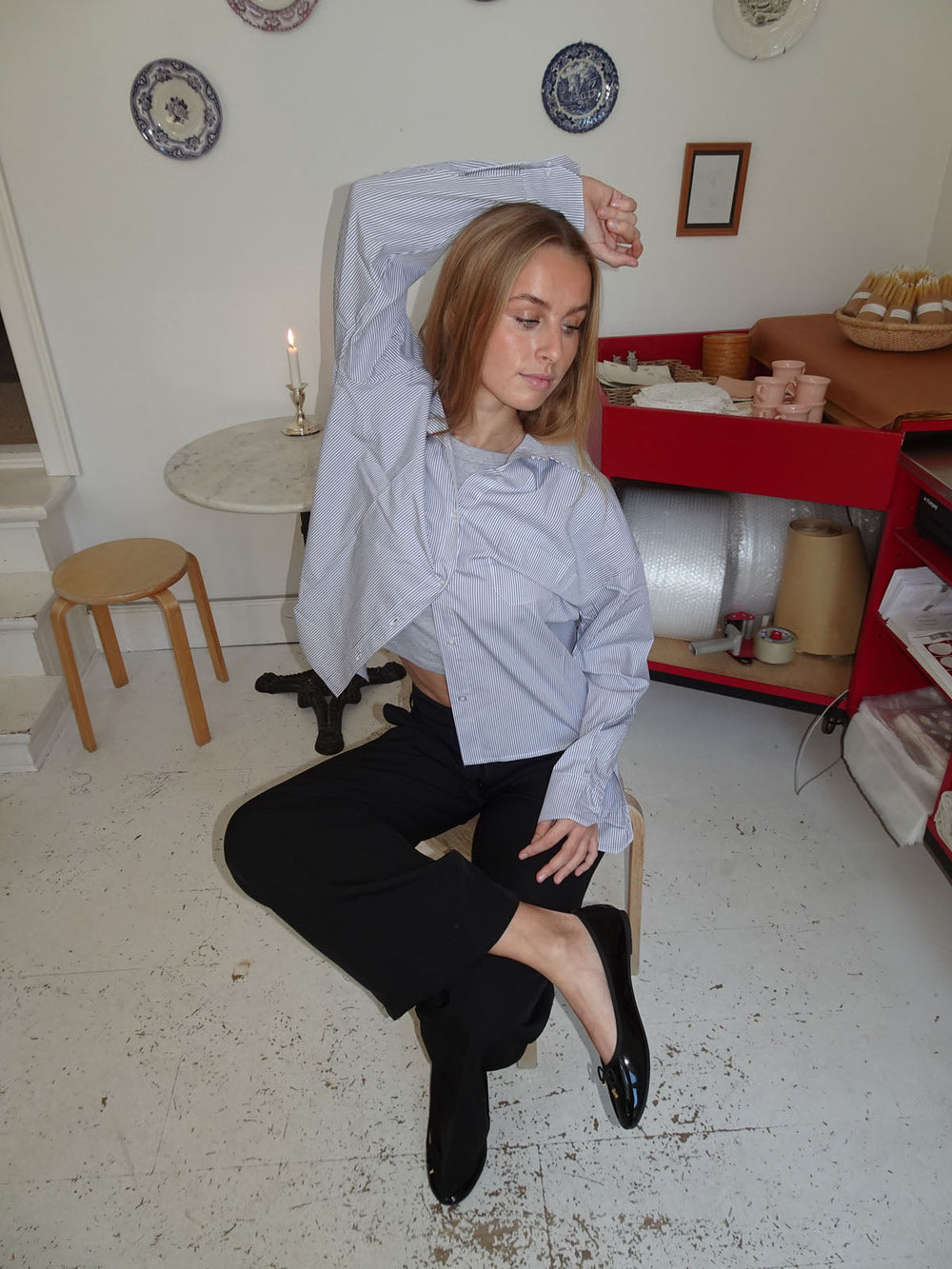 Kendall button shirt with stripes - Light grey/white