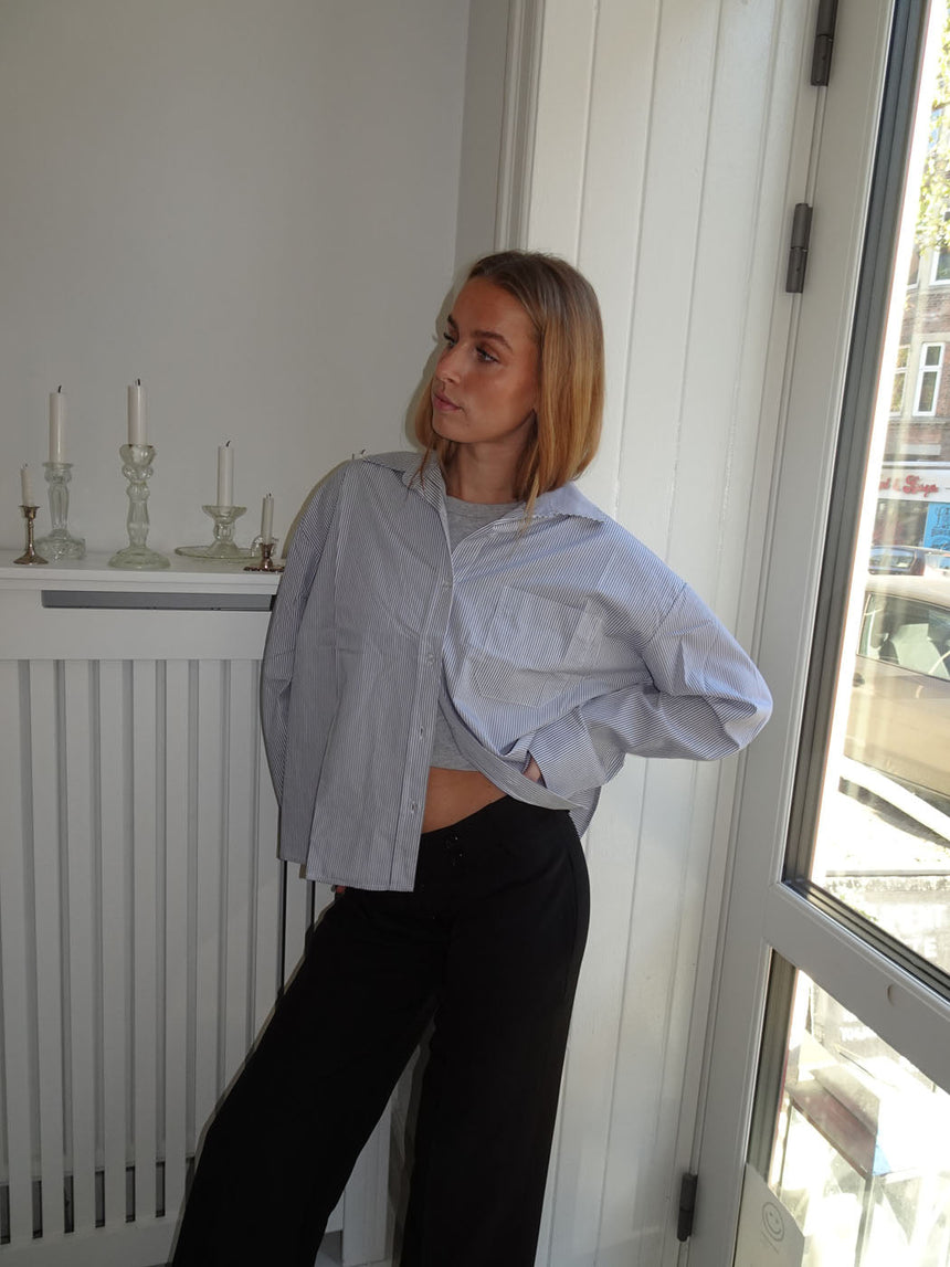 Kendall button shirt with stripes - Light grey/white