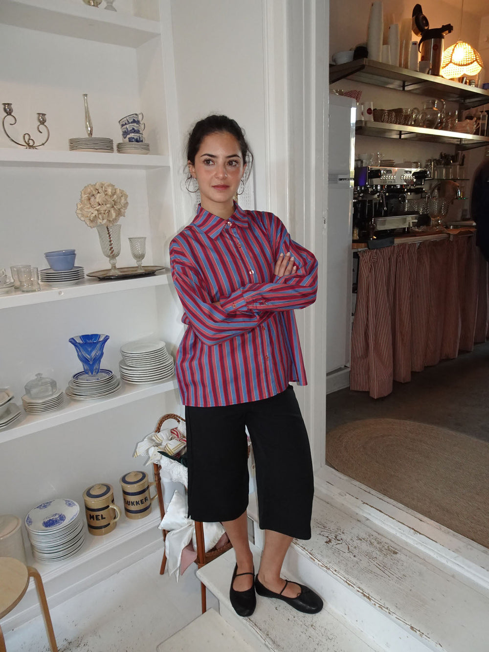 Kendall button shirt with stripes - Pink/blue