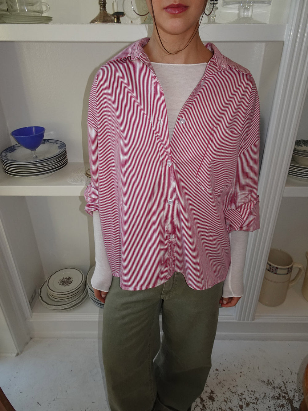 Kendall button shirt with stripes - Red/white