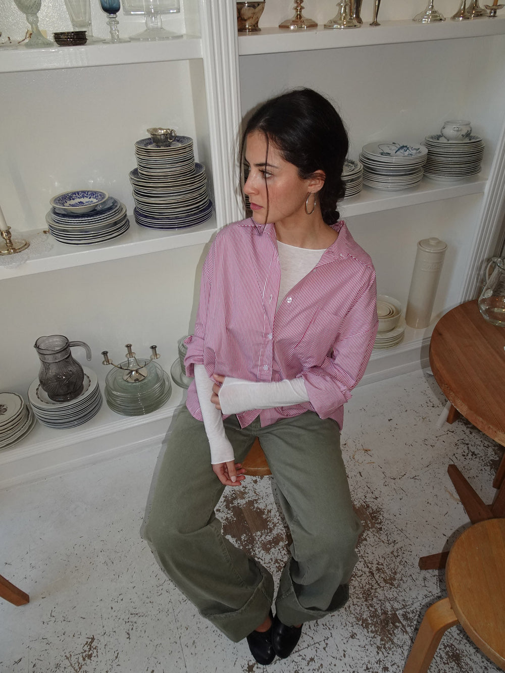 Kendall button shirt with stripes - Red/white