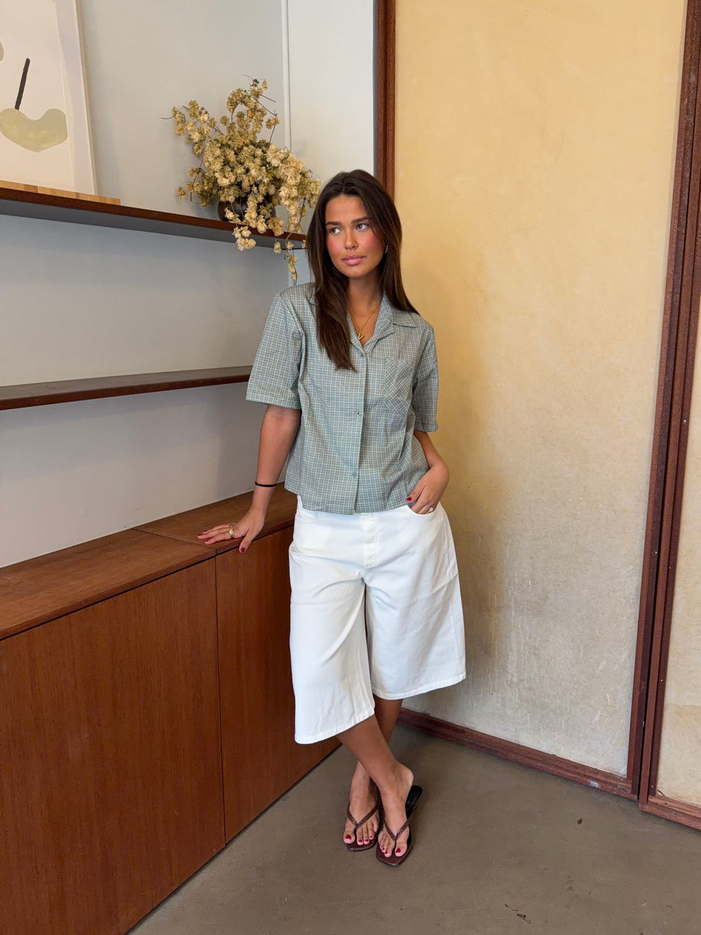 Rejna shirt with checkers – Green/khaki