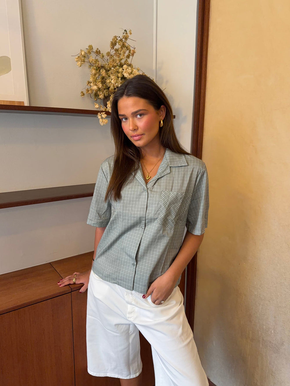 Rejna shirt with checkers – Green/khaki