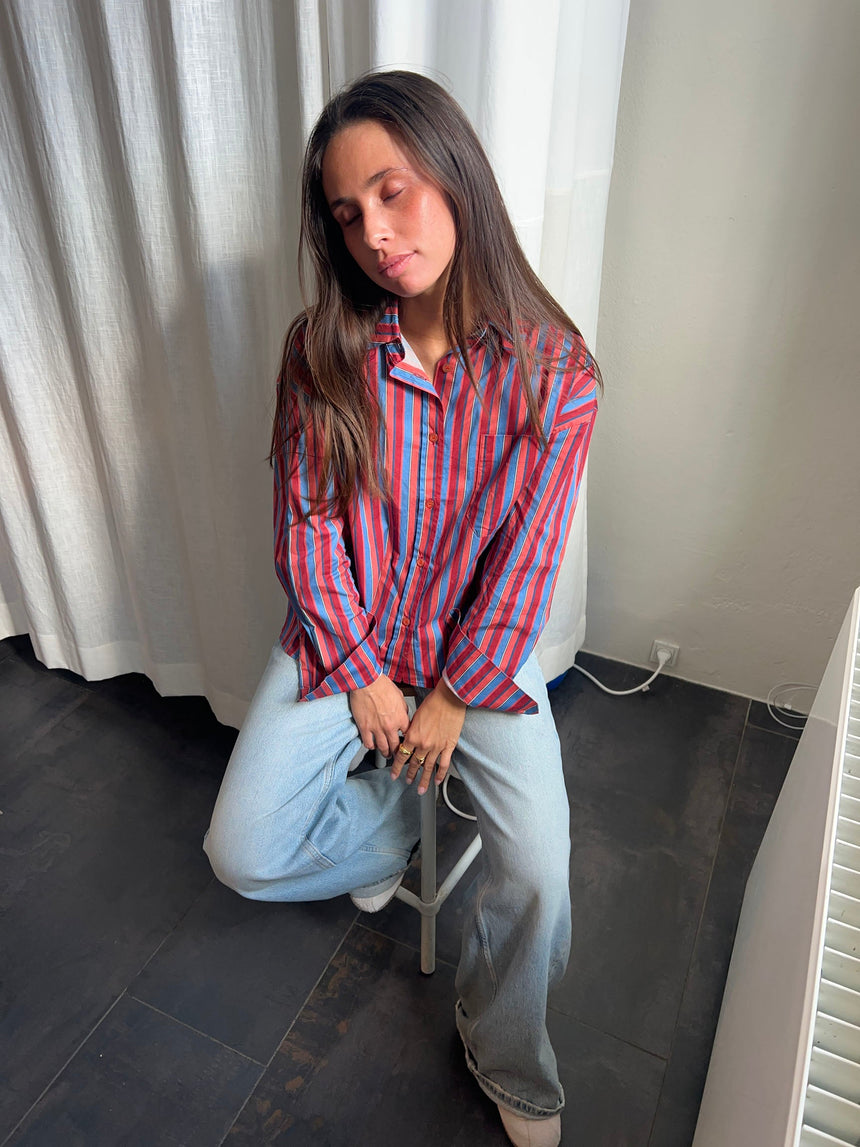 Kendall button shirt with stripes - Pink/blue