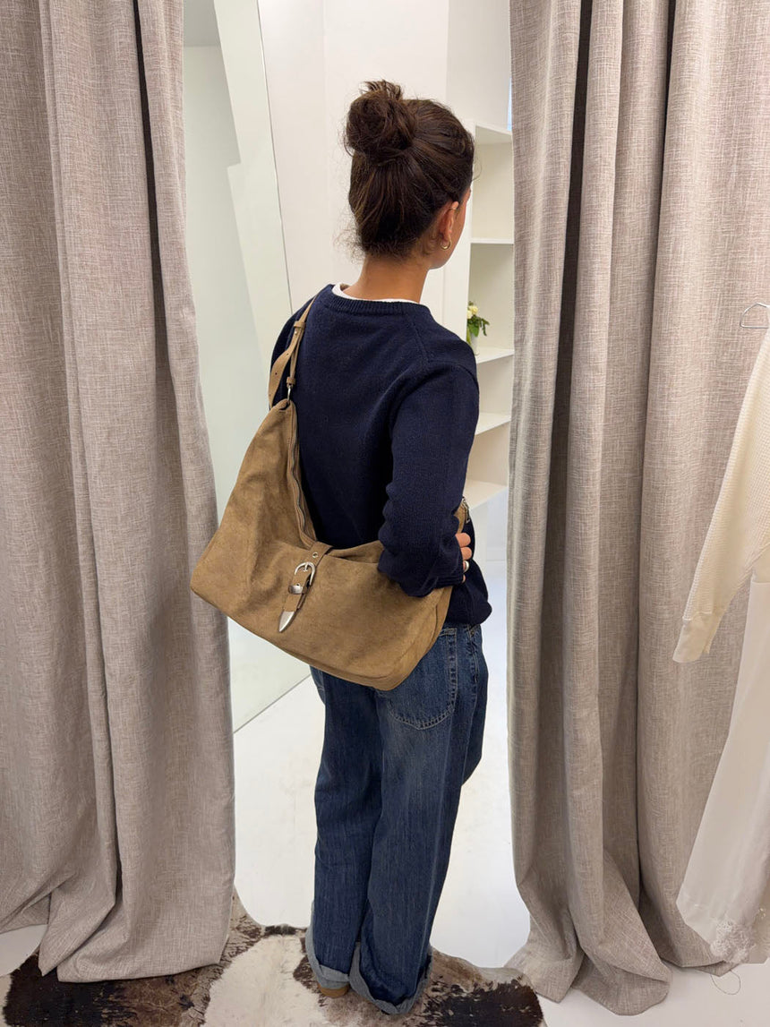 Kyle shoulderbag in suede leather - Brown