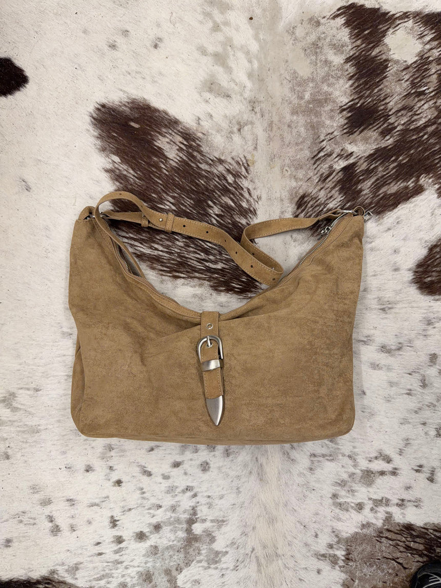 Kyle shoulderbag in suede leather - Brown