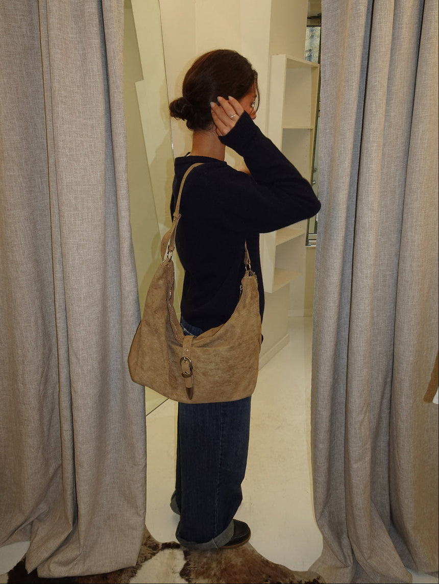 Kyle shoulderbag in suede leather - Brown