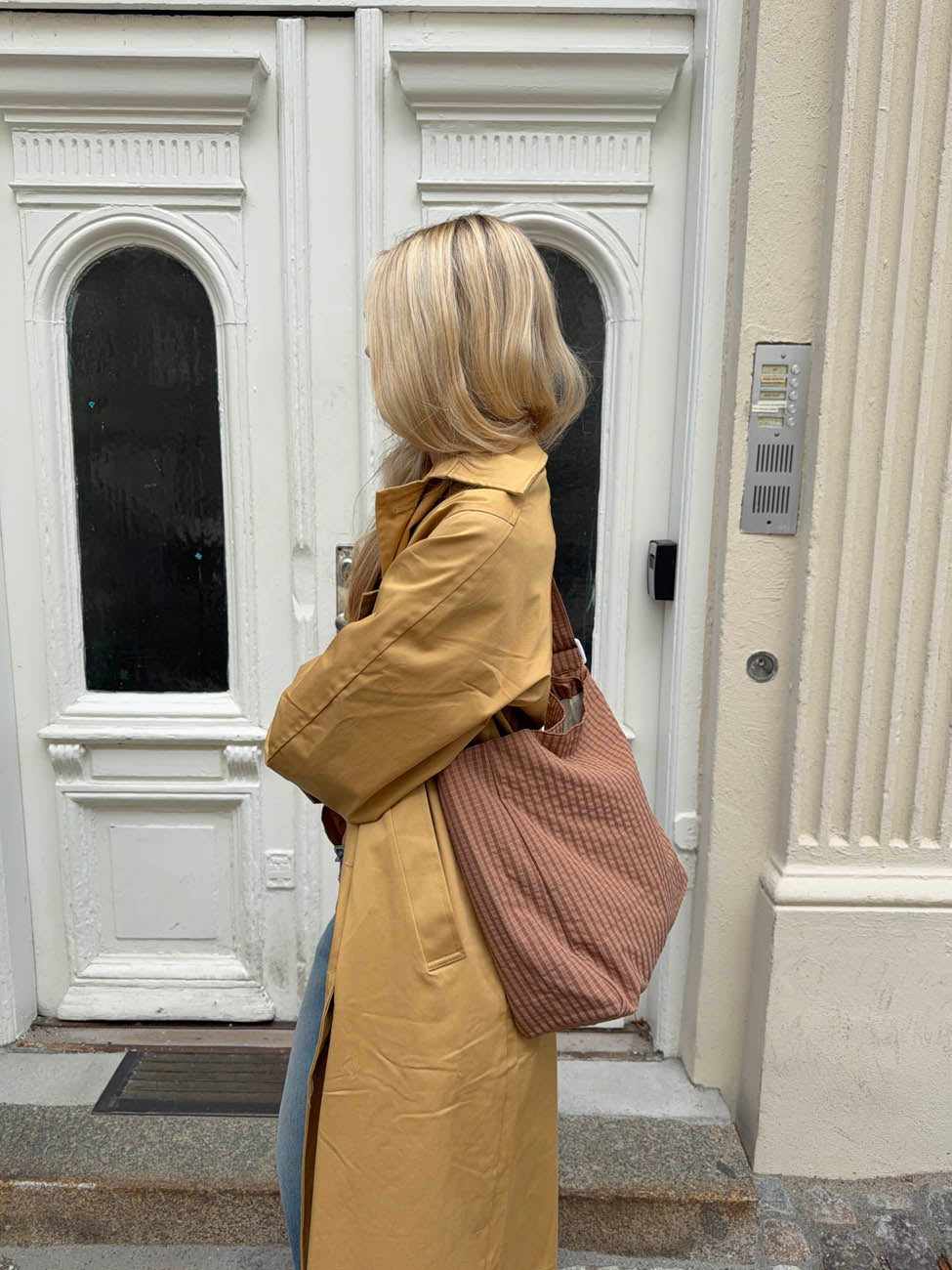 Samuel shoulder bag with checkers - Dusty orange/brown