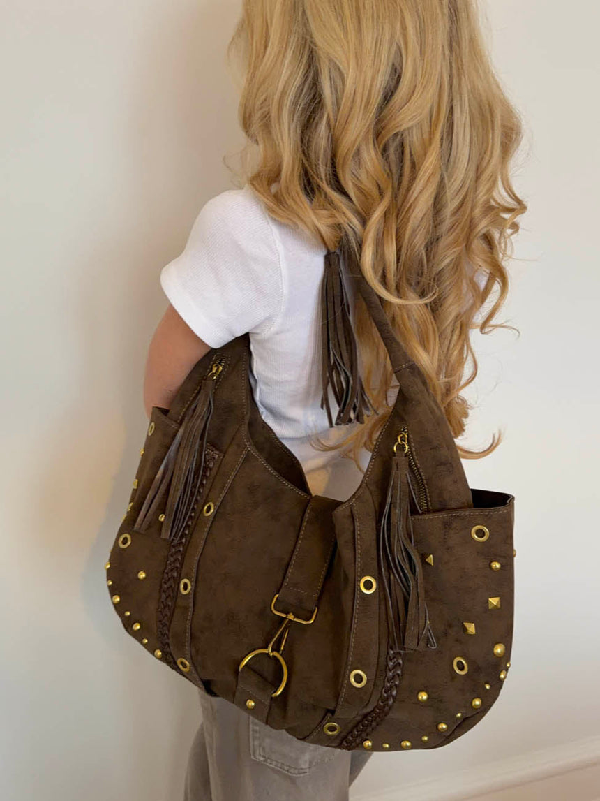 Valentina shoulder bag with nits - Beige/Brown