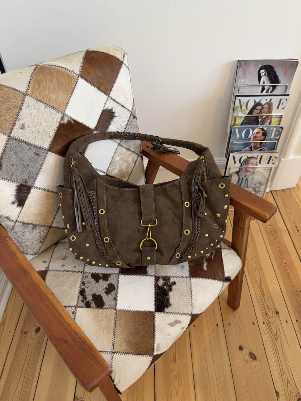 Valentina shoulder bag with nits - Beige/Brown