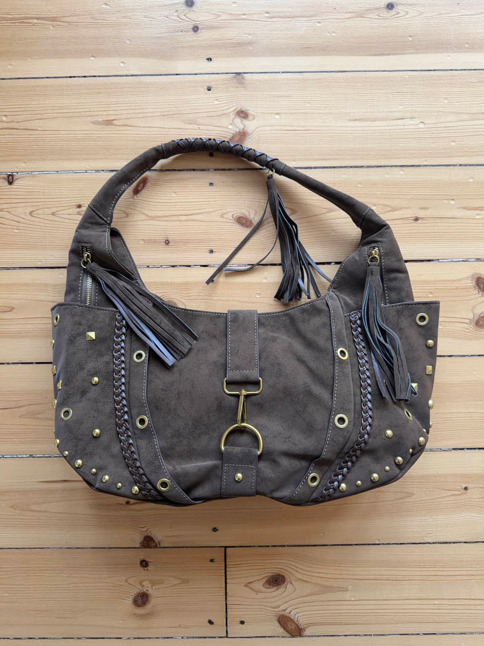 Valentina shoulder bag with nits - Beige/Brown