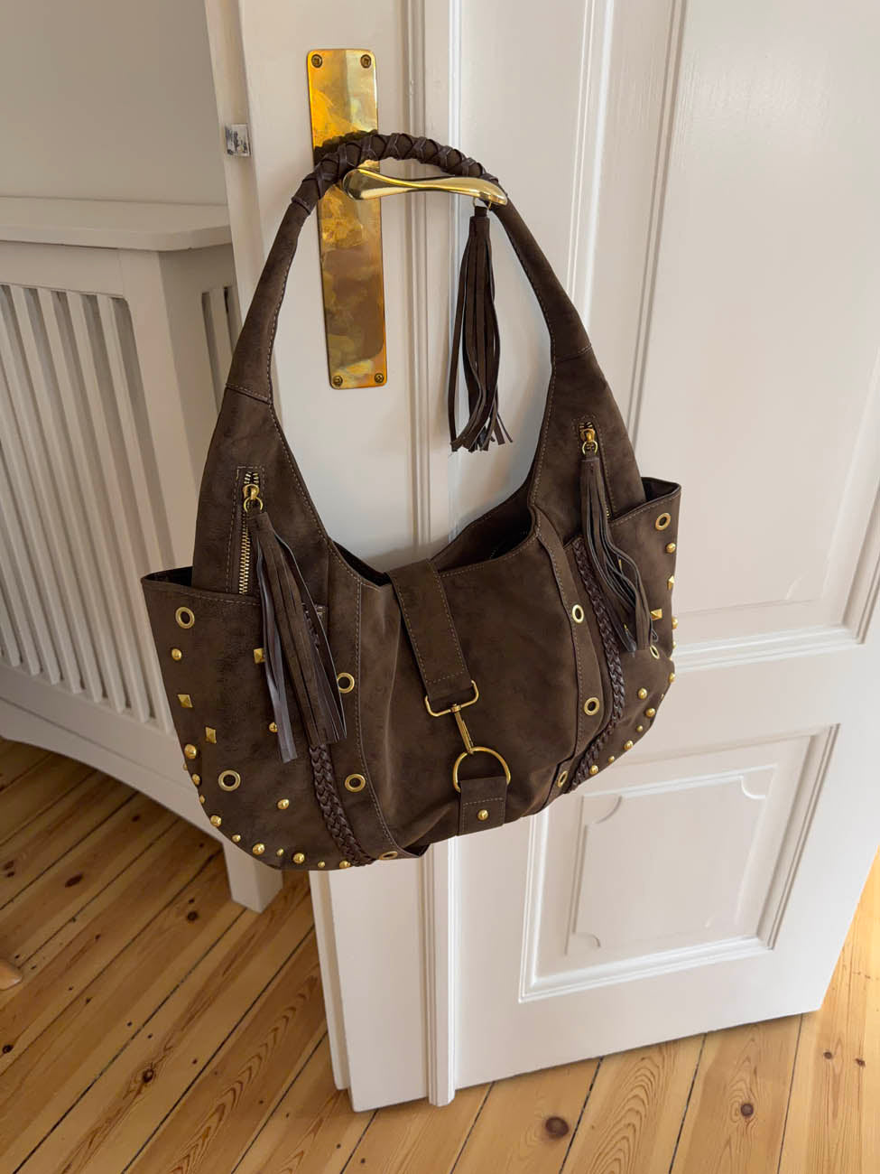 Valentina shoulder bag with nits - Beige/Brown