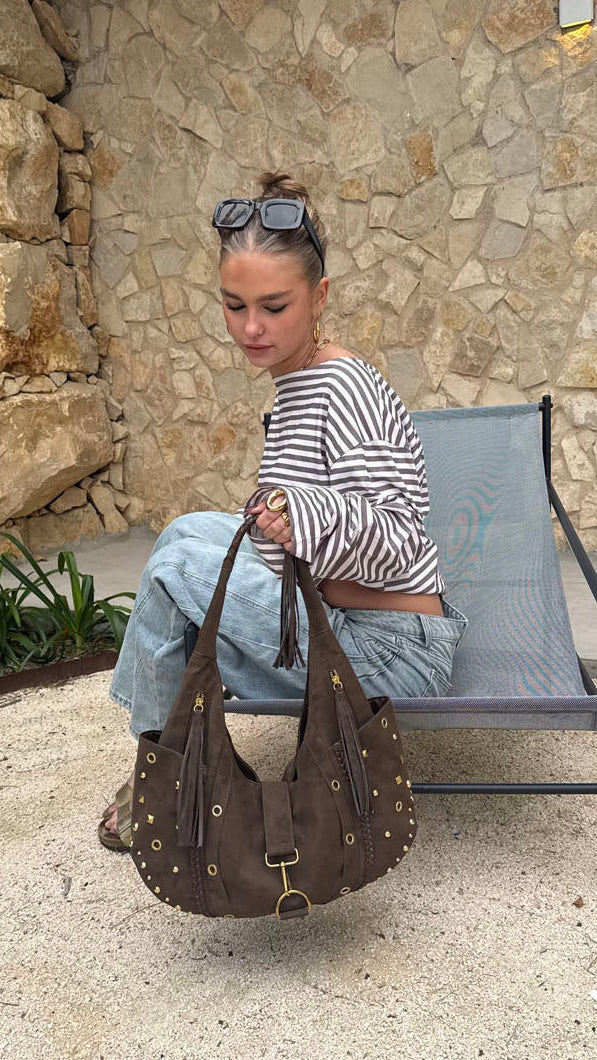 Valentina shoulder bag with nits - Beige/Brown