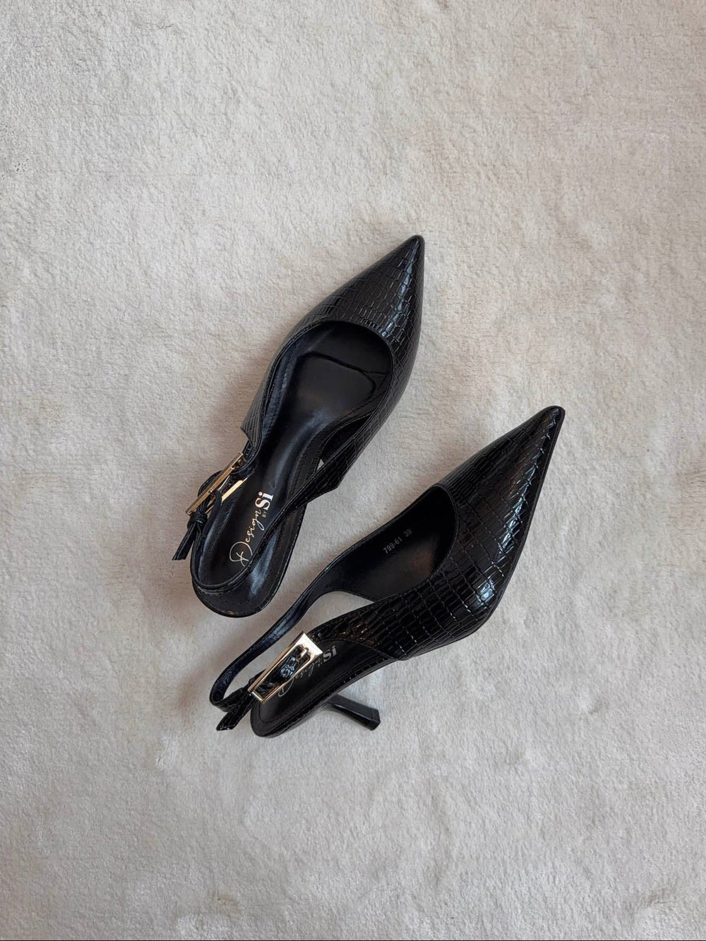 Karline slingback mules with crocodile print – Black