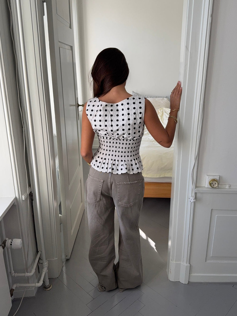 Cathrine smock polka dotted top - White/black