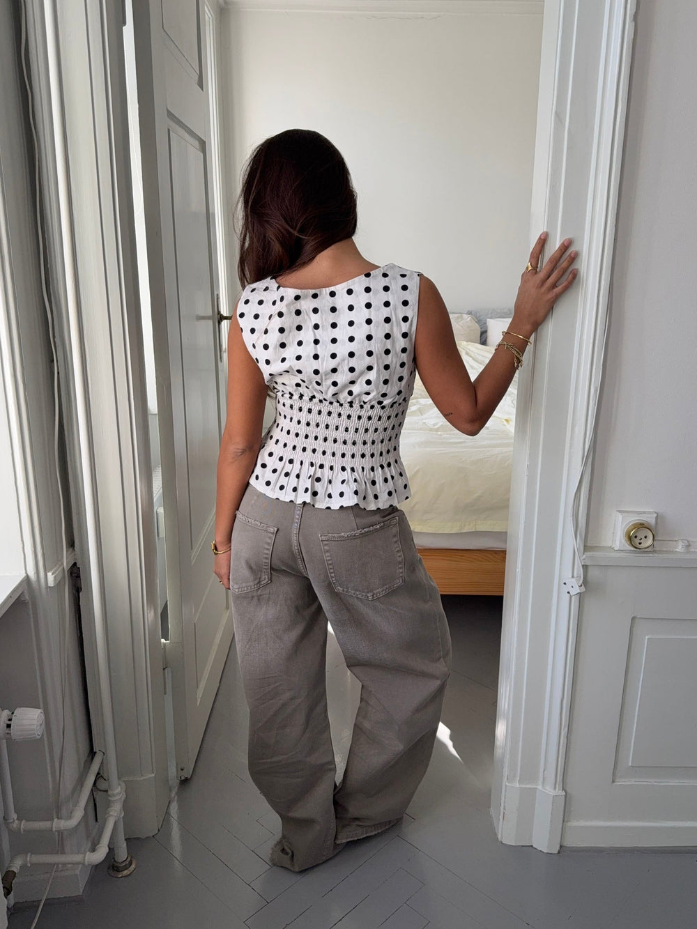 Cathrine smock polka dotted top - White/black