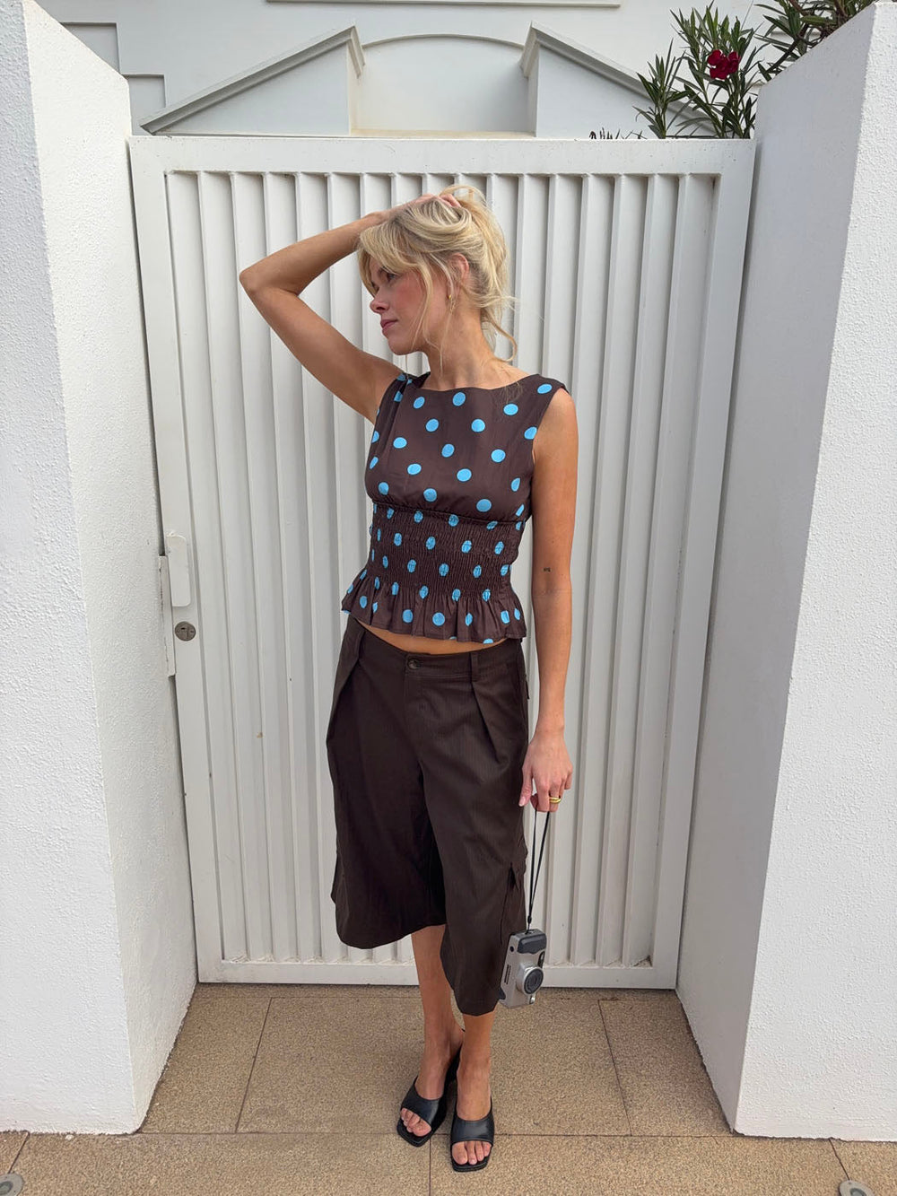 Cathrine smock polka dotted top - Brown/Blue