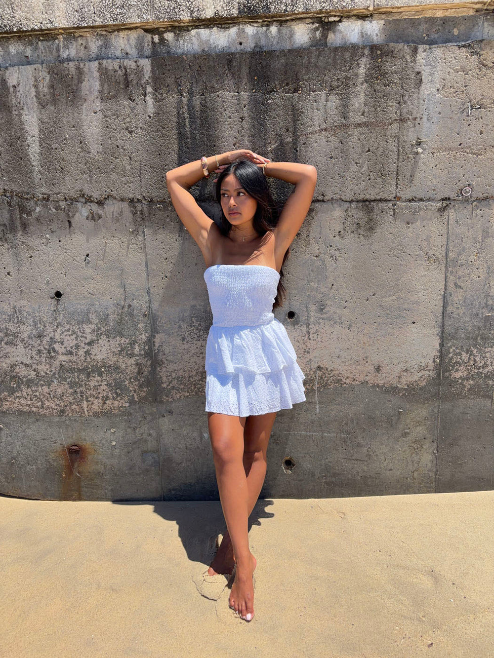 Lissy smock dress - White embroidery