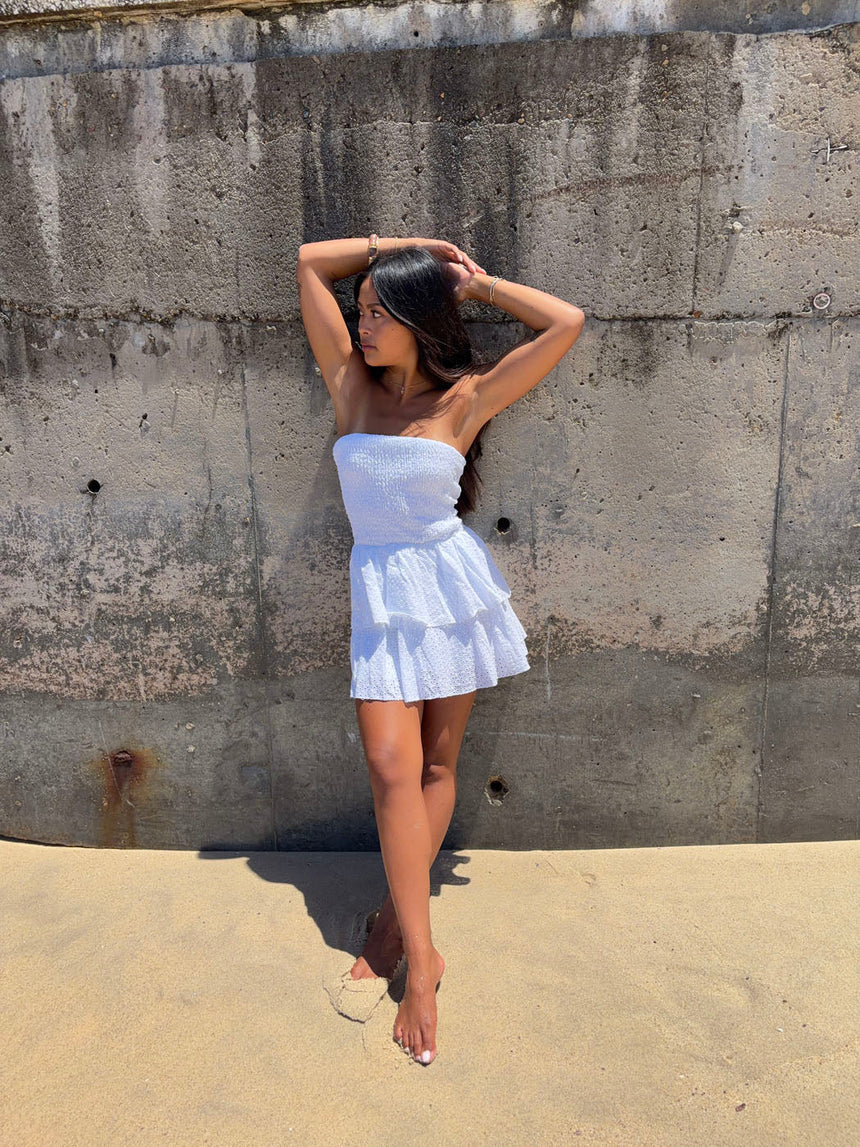 Lissy smock dress - White embroidery