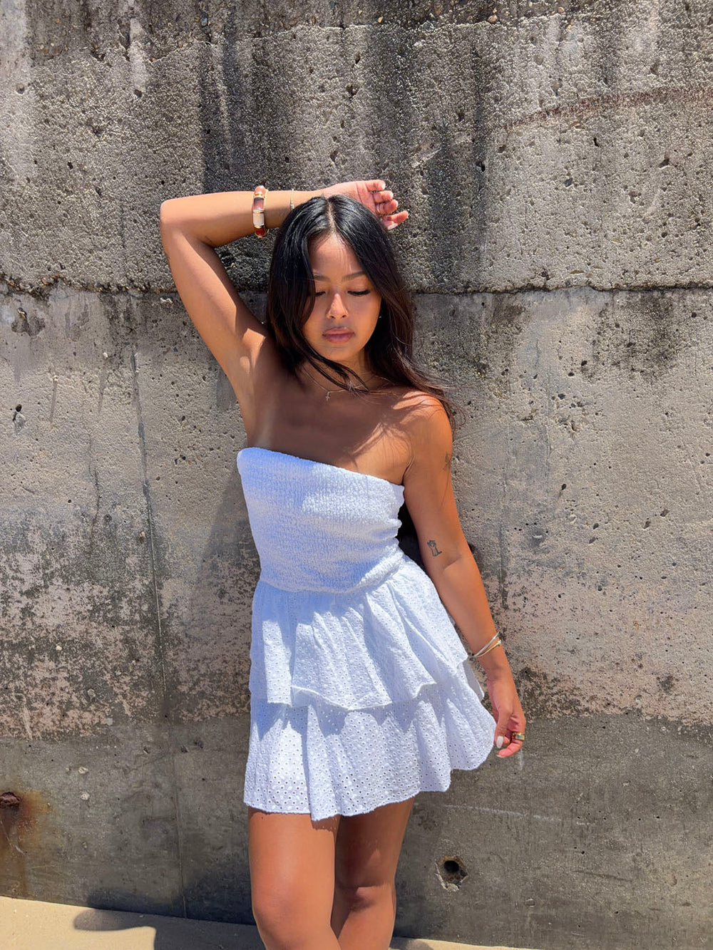 Lissy smock dress - White embroidery