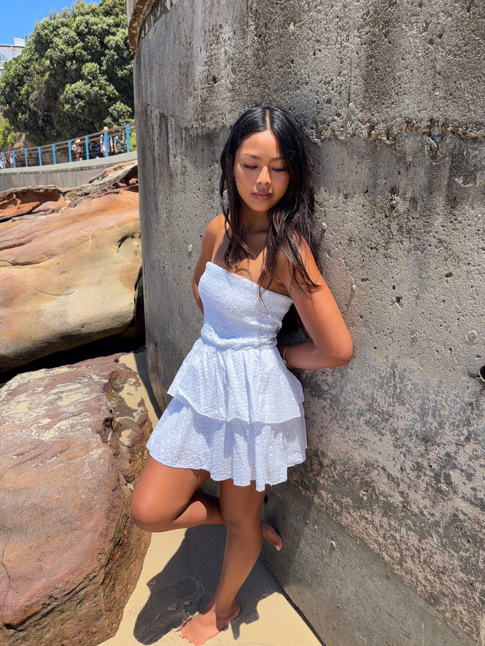 Lissy smock dress - White embroidery