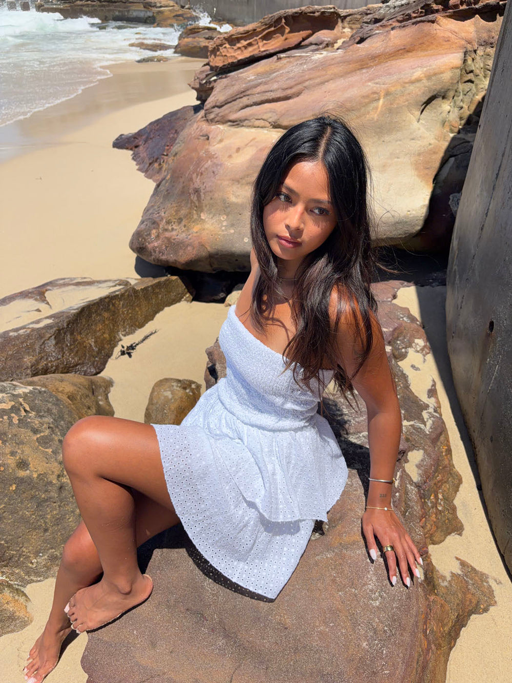 Lissy smock dress - White embroidery