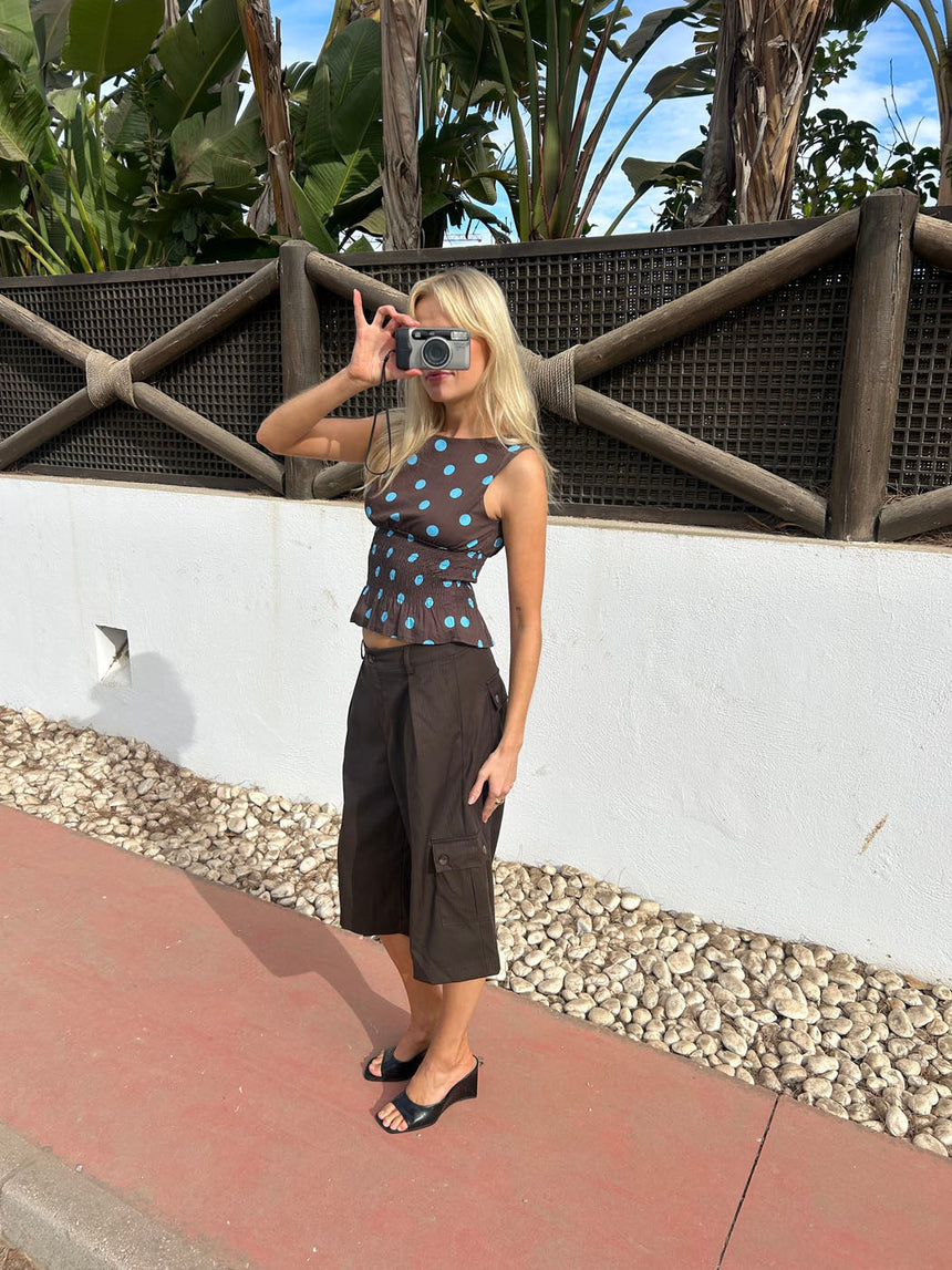 Cathrine smock polka dotted top - Brown/Blue