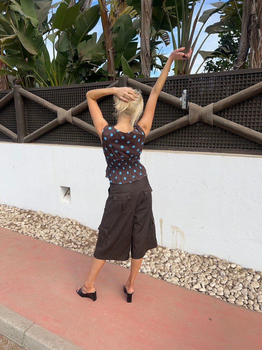 Cathrine smock polka dotted top - Brown/Blue