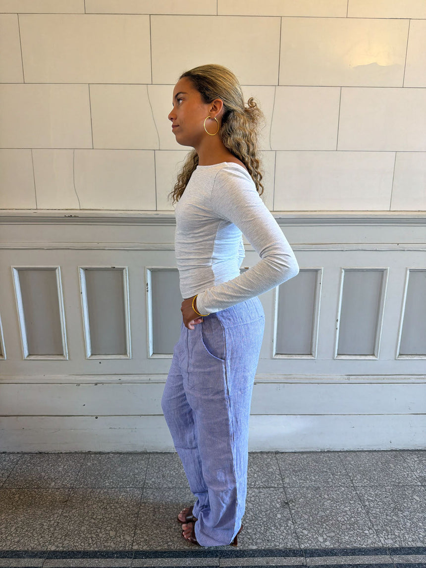Hilja stribed linen pants - blue