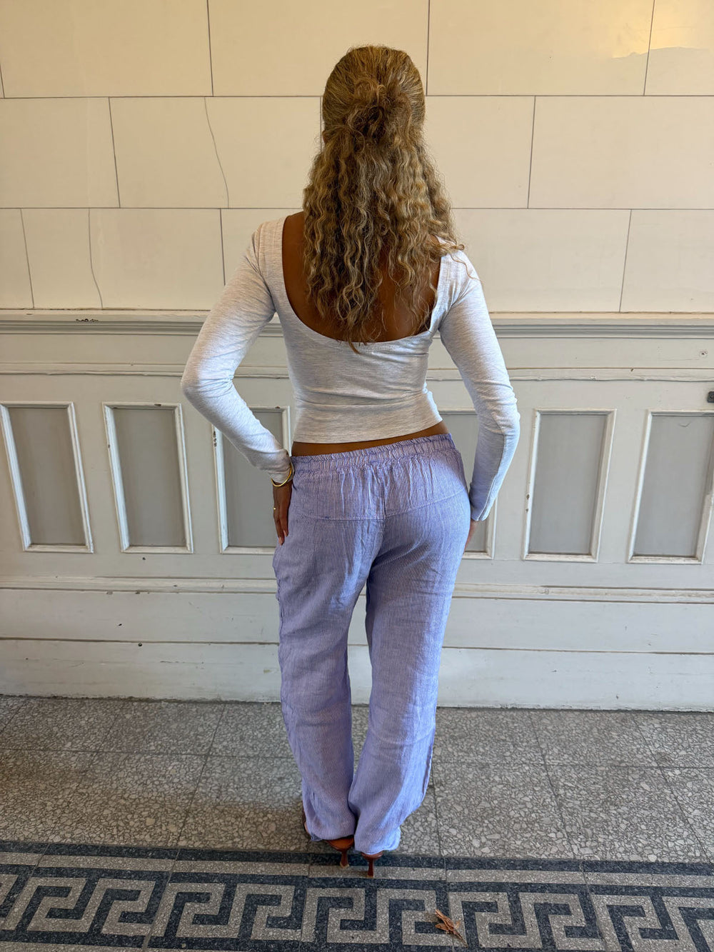 Hilja stribed linen pants - blue