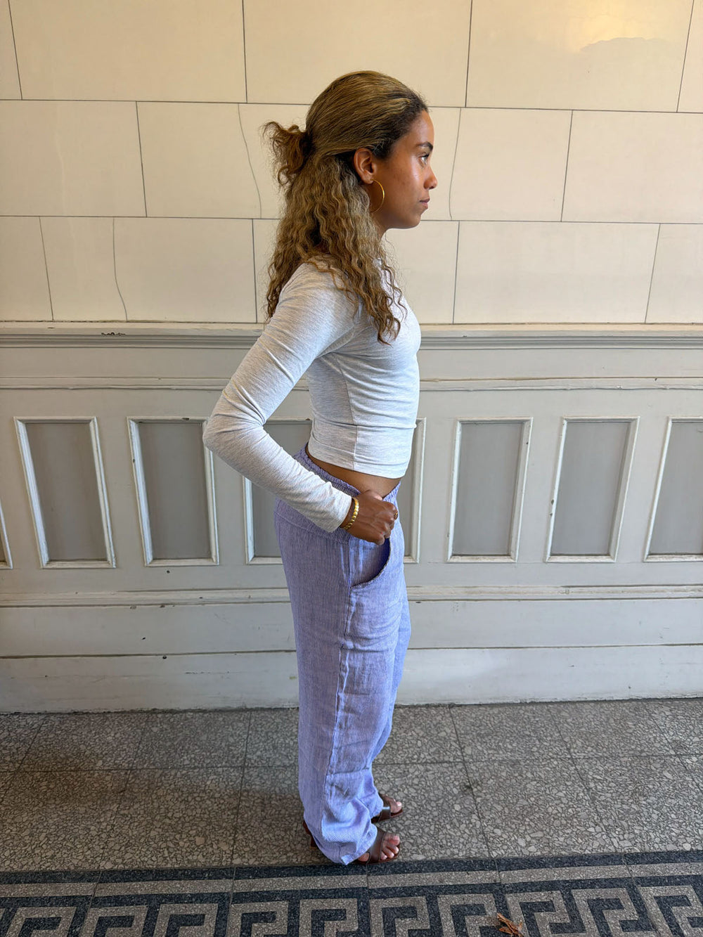 Hilja stribed linen pants - blue