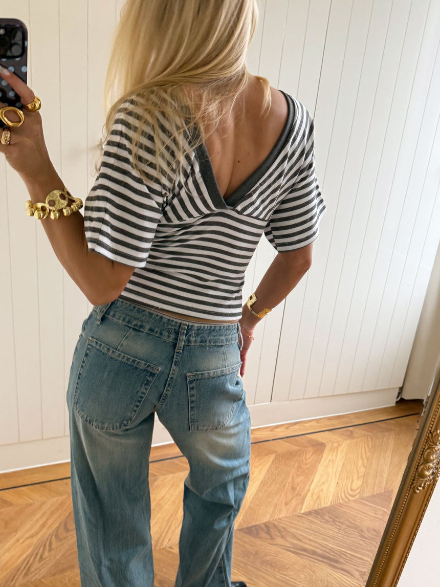 Scandivv blouse with stripes - Grey/white